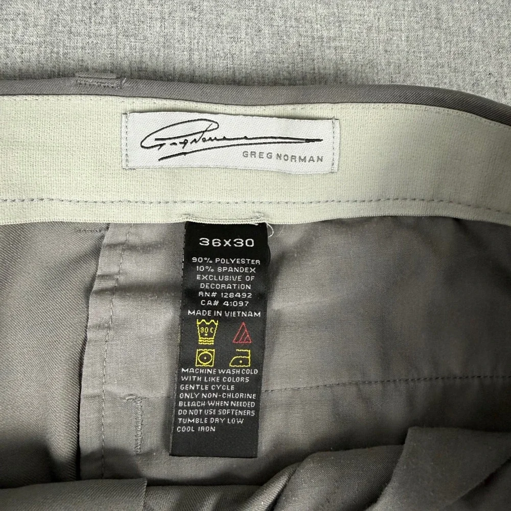 Greg Norman Mens Gray Shark Golf Pants 36x30 Performance Stretch Flat Front